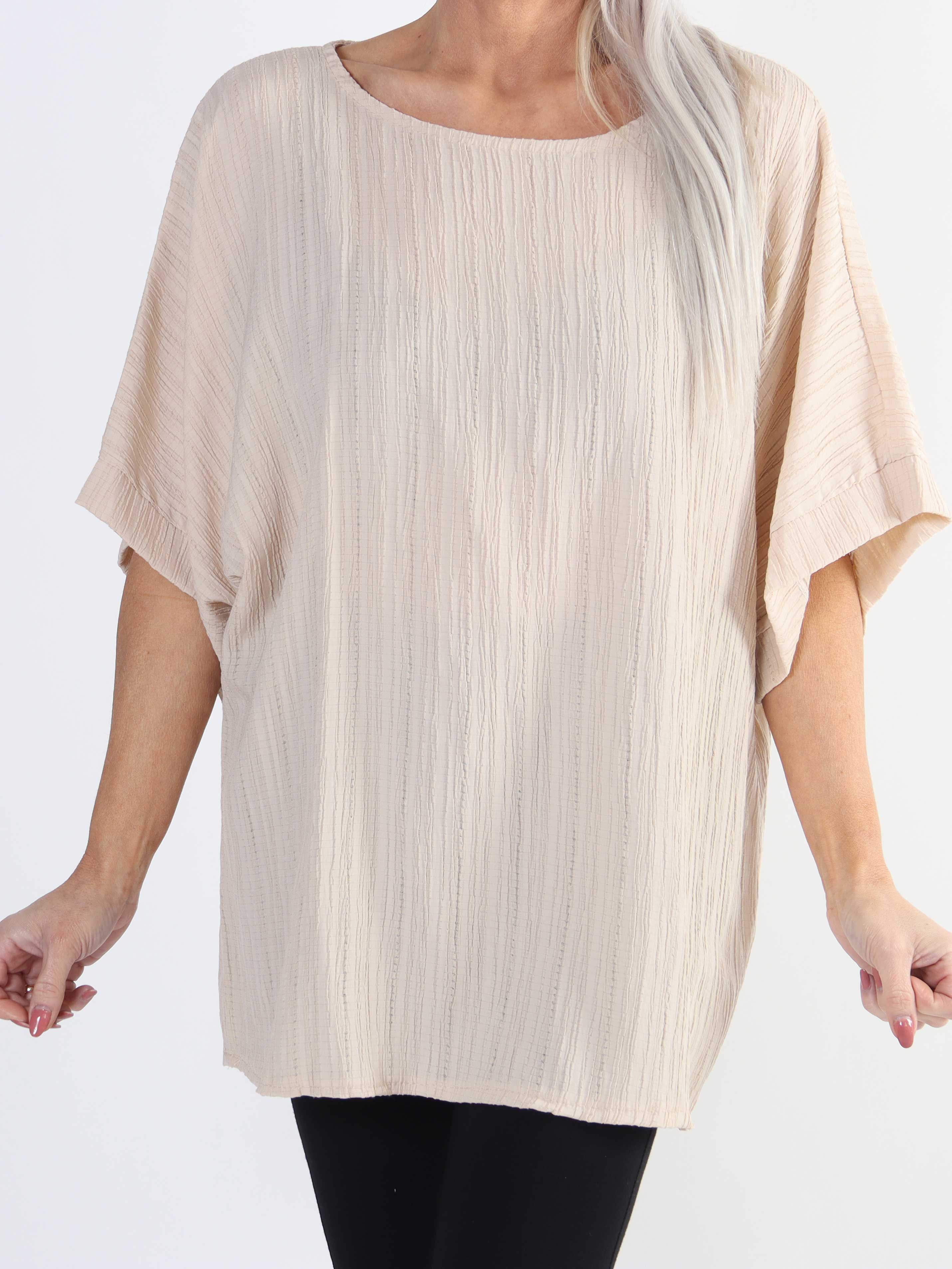 Cindy - Ensfarvet plus size bluse i crepet look